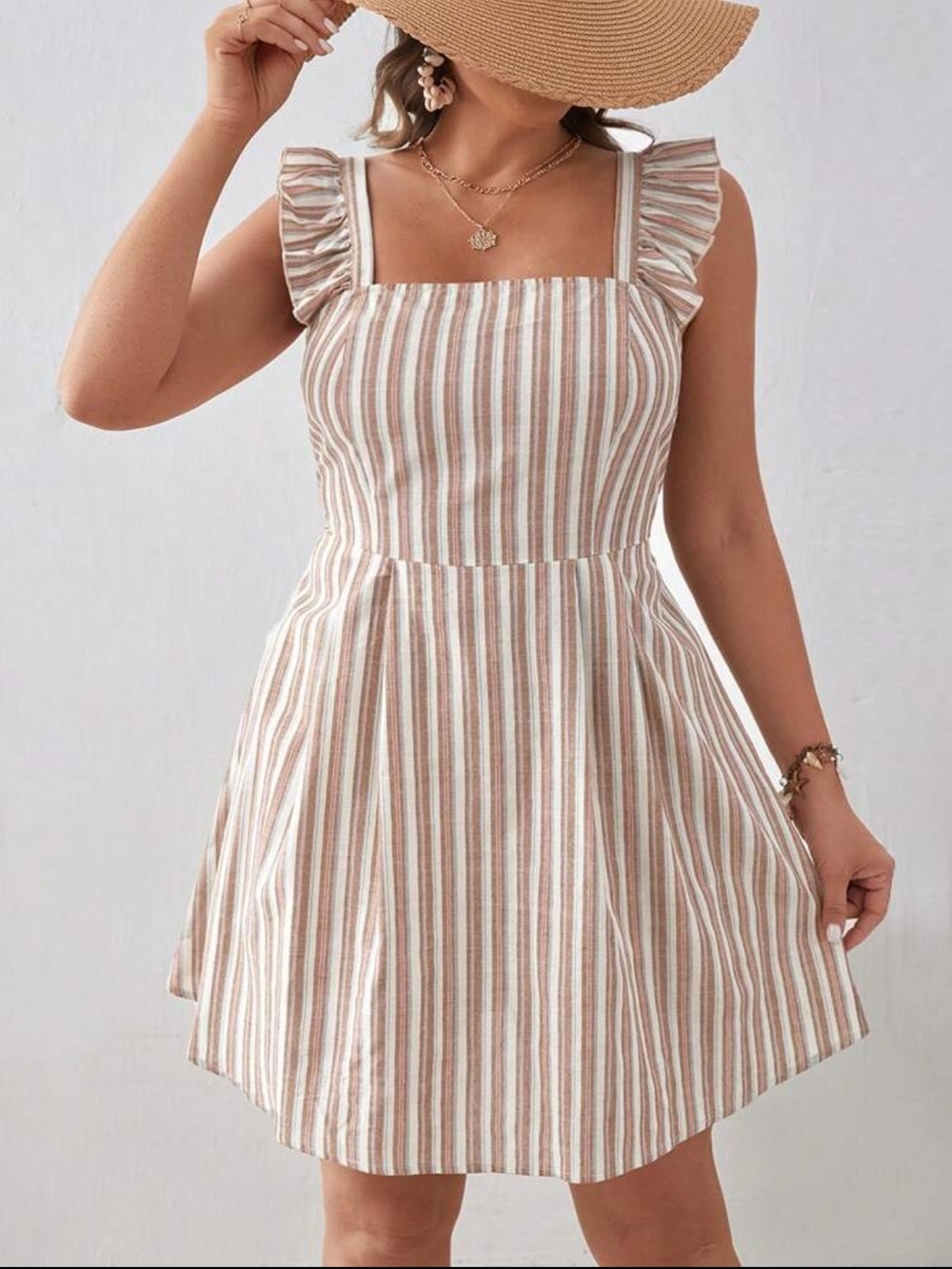SHEIN VCAY Plus Striped Tie Backless Ruffle Trim Dress